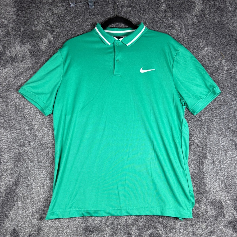 Nike Court Dri-FIT Mens Green Tennis Polo Shirt Tipped Collar Size M